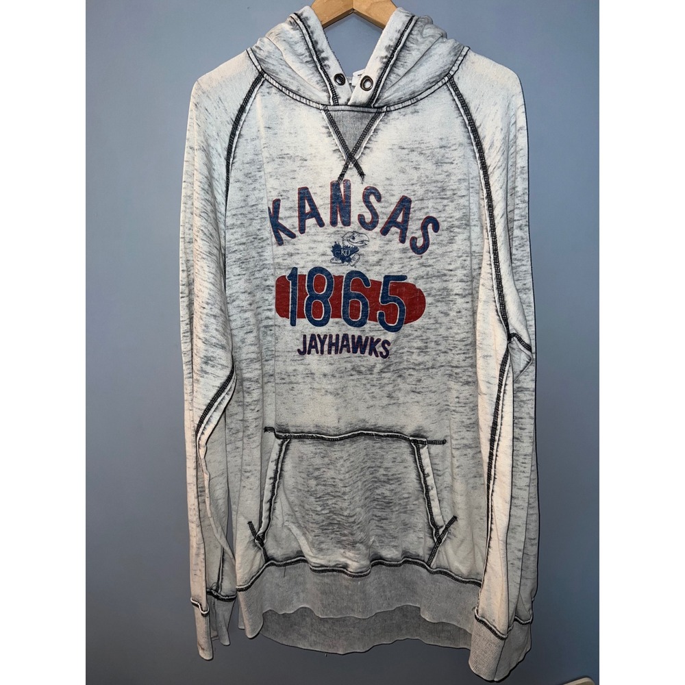 J America Kansas Jayhawks Hoodie XXL Gray Burnout 1865 Graphic Pullover
